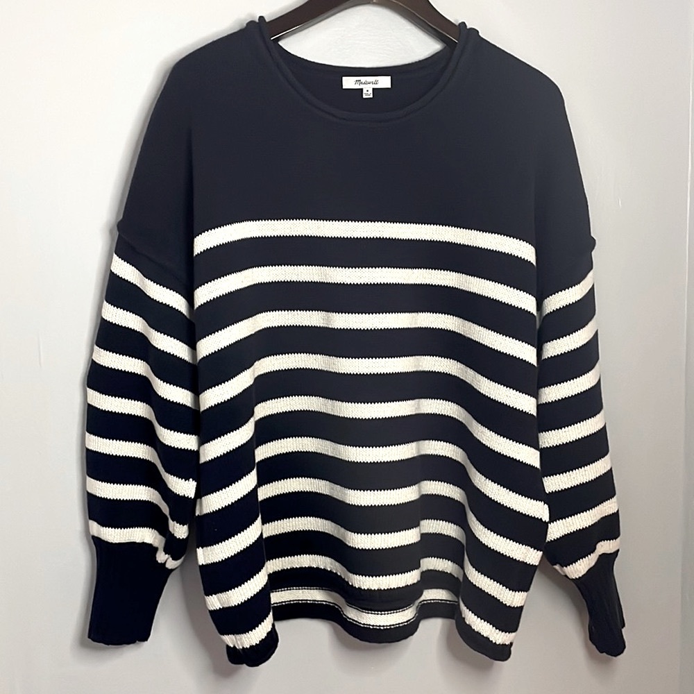 Madewell Conway  Pullover Sweater Nautical Stripe Rolled Crewneck